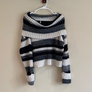 Anthropologie Off-Shoulder Sweater - Gray and White